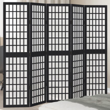 Berkfield Room Divider 5 Panels Black Solid Wood Paulownia