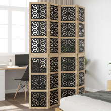 Berkfield Room Divider 4 Panels Brown and Black Solid Wood Paulownia