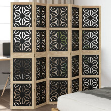 Berkfield Room Divider 5 Panels Brown and Black Solid Wood Paulownia