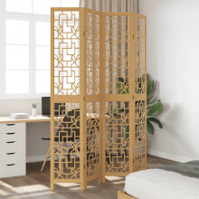 Berkfield Room Divider 4 Panels Brown Solid Wood Paulownia