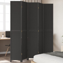 Berkfield Room Divider†5 Panels Black Solid Wood Paulownia