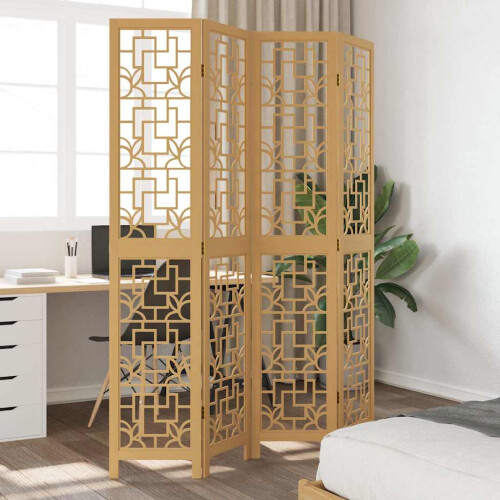 Berkfield Room Divider 4 Panels Brown Solid Wood Paulownia