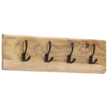 Berkfield Wall-mounted Coat Rack with 4 Hooks Solid Wood Mango