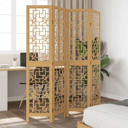 Berkfield Room Divider 4 Panels Brown Solid Wood Paulownia