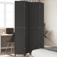 Berkfield Room Divider†4 Panels Black Solid Wood Paulownia