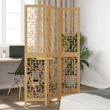 Berkfield Room Divider 3 Panels Brown Solid Wood Paulownia