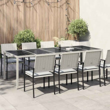 Berkfield Garden Table White 250x100x75 cm Poly Rattan and Tempered Glass