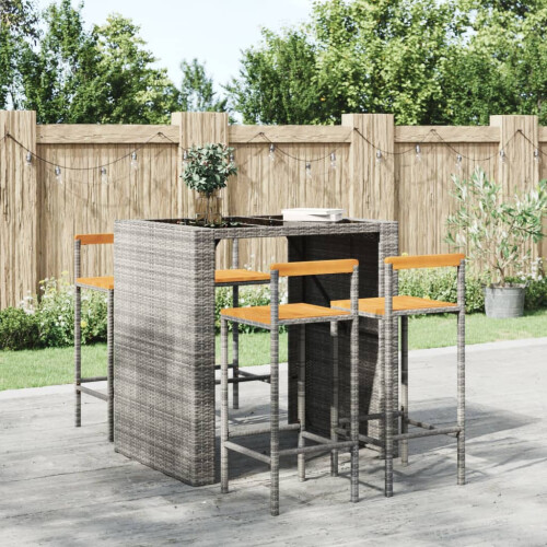 Berkfield Bar Stools 4 pcs Grey Poly Rattan and Solid Wood Acacia