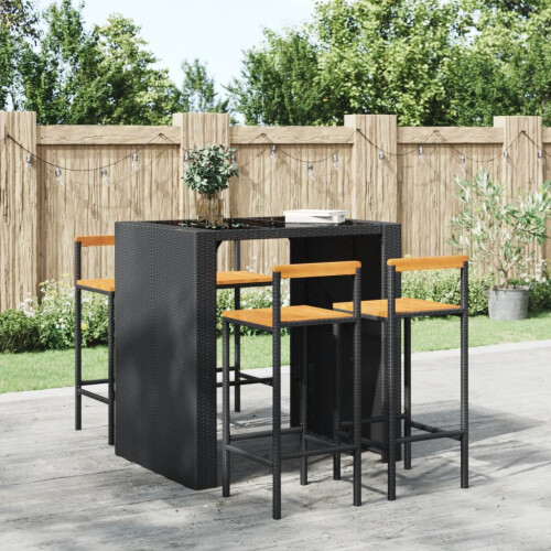 Berkfield Bar Stools 4 pcs Black Poly Rattan and Solid Wood Acacia