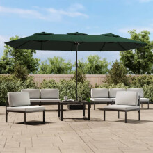 Berkfield Double-Head Garden Parasol with LEDs Green 449x265 cm