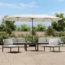 Berkfield Double-Head Garden Parasol with LEDs Sand White 449x265 cm