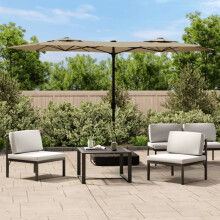Berkfield Double-Head Garden Parasol with LEDs Taupe 316x145 cm