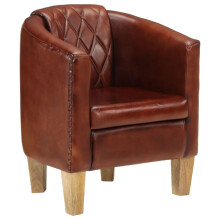 Berkfield Tub Chair Brown Real Leather