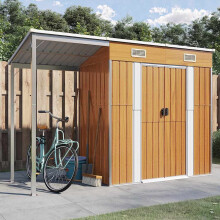 Berkfield Garden Shed with Extended Roof Light Brown 277x107x181cm Steel