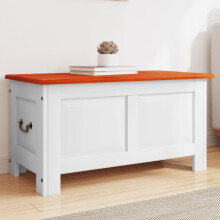 Berkfield Storage Chest with Lid Brown and White Solid Wood Acacia