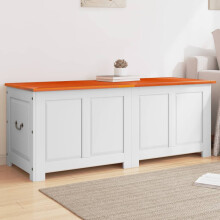 Berkfield Storage Chest with Lid Brown and White Solid Wood Acacia