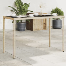 Berkfield Garden Table with Glass Top Beige 115x54x74 cm Poly Rattan