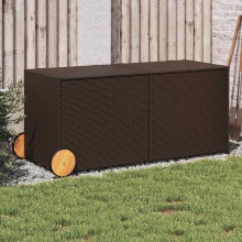 Berkfield Garden Storage Box with Wheels Brown 283L Poly Rattan