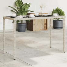 Berkfield Garden Table with Glass Top Light Grey 115x54x74 cm Poly Rattan
