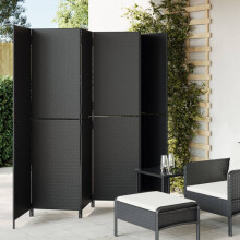 Berkfield Room Divider 6 Panels Black Poly Rattan