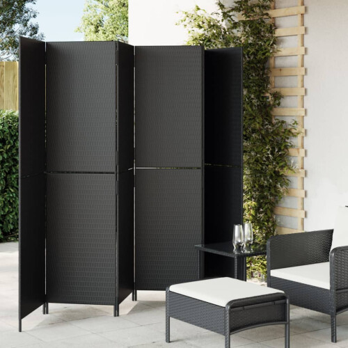 Berkfield Room Divider 6 Panels Black Poly Rattan