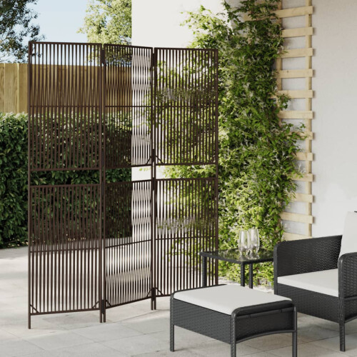 Berkfield Room Divider 3 Panels Brown Poly Rattan