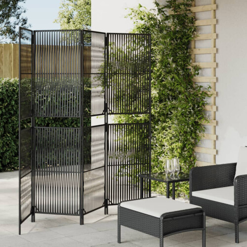 Berkfield Room Divider 4 Panels Black Poly Rattan