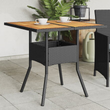 Berkfield Garden Table with Acacia Wood Top Black 80x80x75 cm Poly Rattan