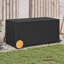 Berkfield Garden Storage Box with Wheels Black 190L Poly Rattan