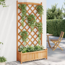 Berkfield Planter with Trellis Brown Solid Wood Fir