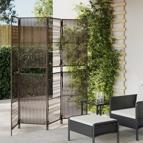 Berkfield Room Divider 4 Panels Brown Poly Rattan
