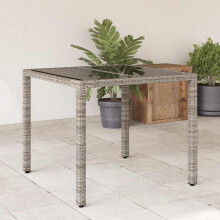 Berkfield Garden Table with Glass Top Grey 90x90x75 cm Poly Rattan