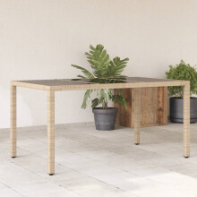 Berkfield Garden Table with Glass Top Beige 150x90x75 cm Poly Rattan