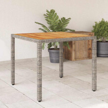 Berkfield Garden Table with Acacia Wood Top Grey 90x90x75 cm Poly Rattan
