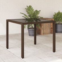 Berkfield Garden Table with Glass Top Brown 90x90x75 cm Poly Rattan