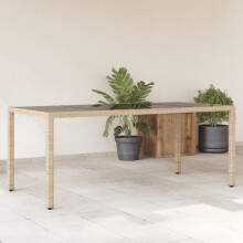 Berkfield Garden Table with Glass Top Beige 190x90x75 cm Poly Rattan