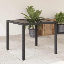 Berkfield Garden Table with Glass Top Black 90x90x75 cm Poly Rattan