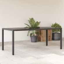 Berkfield Garden Table with Glass Top Black 190x90x75 cm Poly Rattan