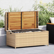 Berkfield Storage Bench Mix Beige 100x50x52 cm Poly Rattan and Acacia Wood
