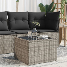 Berkfield Garden Table with Glass Top Grey 55x55x37 cm Poly Rattan