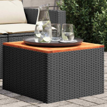 Berkfield Garden Table Black 55x55x37 cm Poly Rattan and Acacia Wood