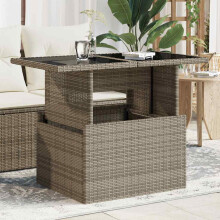Berkfield Garden Table with Glass Top Grey 100x55x73 cm Poly Rattan
