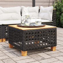 Berkfield Garden Table Black 55x55x36 cm Poly Rattan Acacia Wood