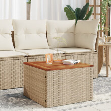 Berkfield Garden Table Beige 55x55x37 cm Poly Rattan and Acacia Wood