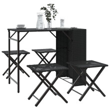 Berkfield 5 Piece Garden Dining Set Foldable Black Poly Rattan