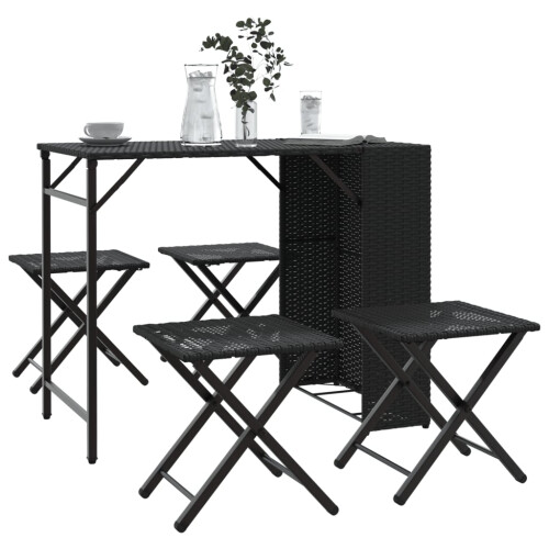 Berkfield 5 Piece Garden Dining Set Foldable Black Poly Rattan