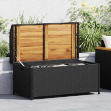 Berkfield Storage Bench Black 100x50x52 cm Poly Rattan and Acacia Wood