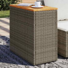Berkfield Garden Side Table with Wooden Top Grey 58x27.5x55 cm Poly Rattan