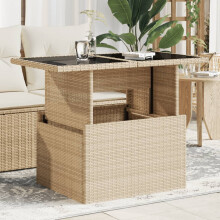 Berkfield Garden Table with Glass Top Beige 100x55x73 cm Poly Rattan