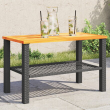 Berkfield Garden Table Black 70x38x42 cm Poly Rattan Acacia Wood